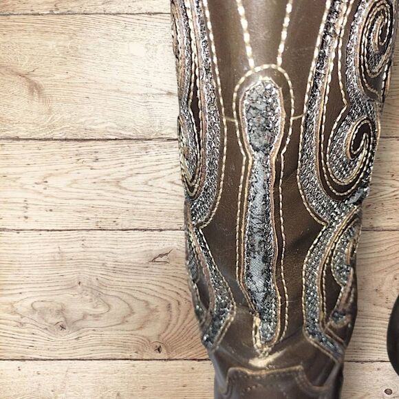 Republic Boot Co. Womens Sz 9.5 Oil Tanned Leather Brown Sparkles Embroidered - Picture 11 of 12